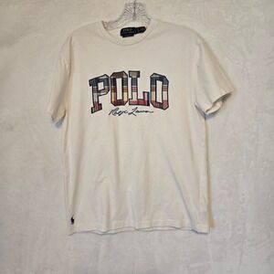 Polo Ralph Lauren Mens Classic Fit White Plaid Logo T Shirt Size S